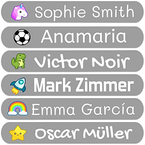 50 Personalised Iron-on Labels, of 6 x 1 cms, to Mark The Clothes. Color Dark Grey (for Iron)