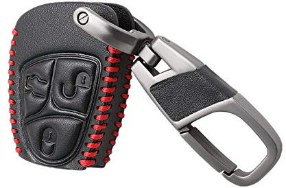 Happyit Cuir Cas de Couverture de Clé de Voiture Porte-clés pour Mercedes Benz AMG B C E S ML SLK CLK CL Class 3 Boutons Fob sans clé (Ligne Rouge)