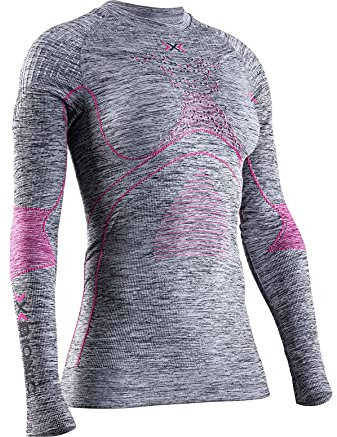 X-Bionic Energy Accumulator 4.0 Melange Round Neck Long Sleeves, Strato Base Camicia Funzionale Donna, Grey Pink, M