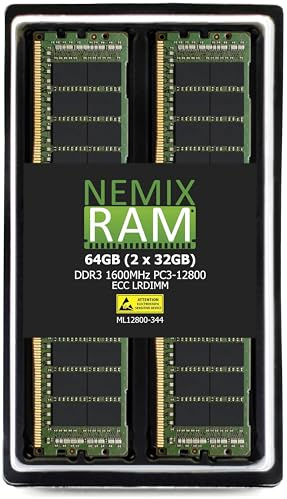 NEMIX RAM Kit de memoria de servidor DDR3 de 64 GB (2 x 32 GB) 1600 MHZ PC3-12800 4Rx4 1.5 V 240 pines ECC LRDIMM carga reducida