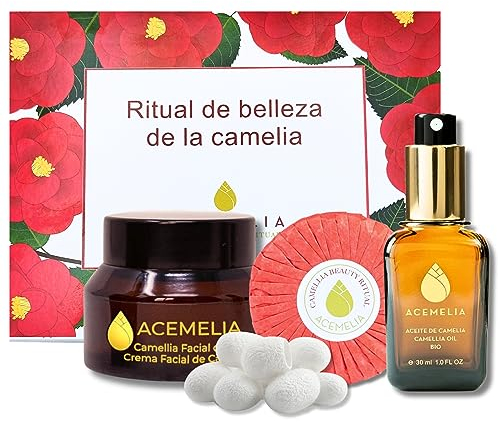 Camellia Beauty Ritual Pack - Japanisches SAHO-Ritual mit Kamelienöl. Enthält BIO Kamelienöl, Gesichtscreme mit Kamelienöl, Gesichtsseife mit Kamelienöl und drei Peeling-Seidenkokons
