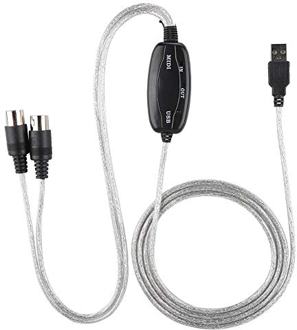 ASHATA USB IN-Out MIDI-Kabelkonverter, MIDI-zu-USB-Kabelkonverter MIDI-Schnittstellenadapter Kabel Keyboard Musikbearbeitungsleitung, Digital Piano Keyboard zu PC Laptop Converter Adapter