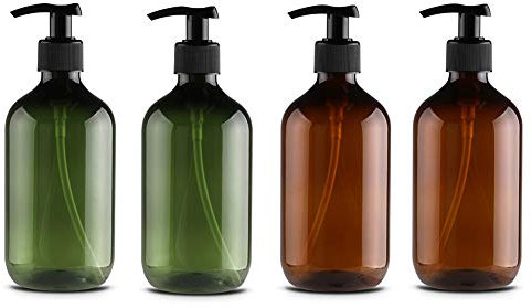 Stecto 4 botellas de champú vacías de 500 ml botellas de bomba recargables duraderas botellas dispensadoras de jabón de plástico PET para lavado de manos, lociones, acondicionador, gel de ducha