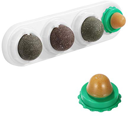 POPETPOP Katzenminze Bälle für Katzen- Drehbare Katzenminze Ball Katze Süßigkeiten 5 in 1 Selbstklebenden Essbaren Katzenminze Spielzeug Katzenminze Wand Lecken Behandelt Spielzeug für
