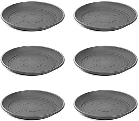 Acan Pack de 6 Platos de plástico Gris para macetas de 30-40 cm Mediterránea. Bandejas, platillos Redondos para tiestos de Interior, Exterior, jardín, terraza o balcón (Gris Oscuro)
