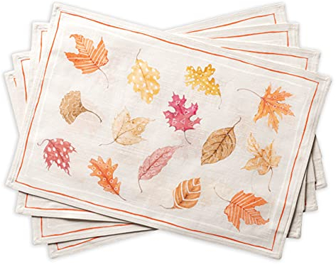 Maison d' Hermine Stoff-Tischset, 100% Baumwolle Set mit 4, dekorativ, waschbar, Ostern, Tischsets für Essen, Zuhause, Hochzeit, Bankett, Colors of Autumn – Erntedankfest/Weihnachten (33cm x 48cm)