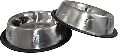 2 x Non-Slip Dog Bowls - Stainless Steel, Anti-Skid, Anti-Slip Water or Food Bowls - Dishwasher Safe - Cat, Guinea Pig, Pet. (Extra-Large (64oz))