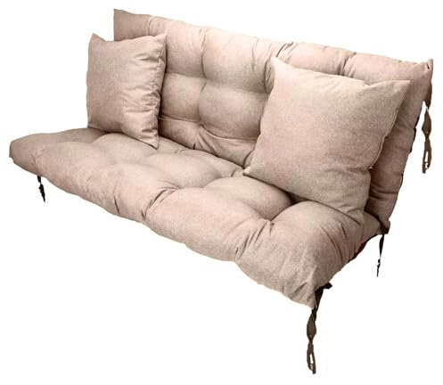 Filippo Sitzauflagen Gartenmöbel 120 x 55 x 55 cm Beige - Kissen Hollywoodschaukel Beständig Gegen Schimmel – Handgefertigt Polster für Hollywoodschaukel mit Befestigungsschnüre