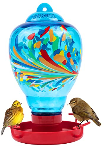 Wasserspender für Wildvögel, bunt, aus Glas, 900 ml, für draußen, Garten, Outdoor, Wasserkühler, Baumhof, Dekoration (blau)