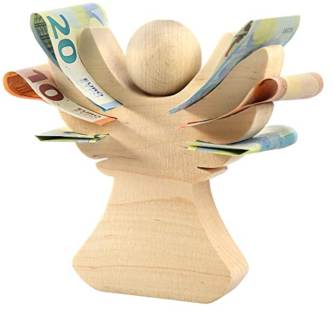 Holzengel Dekofigur, Geldgeschenk für Jungen und Mädchen, Schutzengel Figur aus Holz, Verpackung für Geldgeschenke, Engel Deko Geschenk, Kleiner Holzfiguren Glücksbringer, Glücksengel Holzdeko