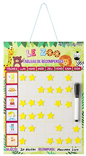 Navaris Belohnungstafel Wochenplaner Magnettafel für Kinder - magnetischer Aufgabenplaner Belohnungssystem - Kalender inkl. Magnete Stift - Französisch