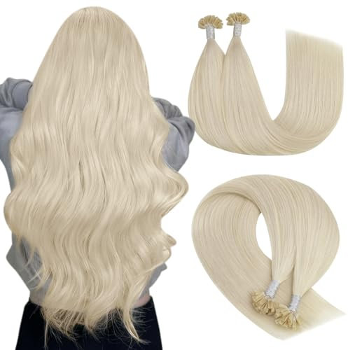 YoungSee U Tip Hair Extensions Real Human Hair Blonde Utip Hair Extensions Humamn Hair Platinum Blonde Extensions for Women 16In 1G/S 50G Silky Straight