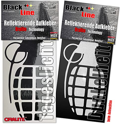 Dirt Gear Reflektierende Aufkleber - Handgranate - Reflektierende Aufkleber für Hohe Sichtbarkeit bei Nacht mit Optimierte Haftung für Rahmenverkleidungen & Helme | Schwarz (Handgranate)