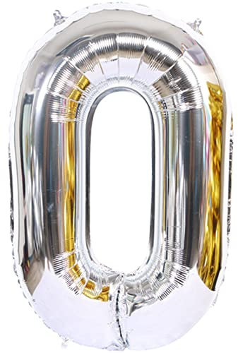 D2D | Party Balloon Zahl 0 XXL in Silber - Größe 100 cm - Folienballon - Zahlenballon - Geburtstagsdeko - Helium Ballon