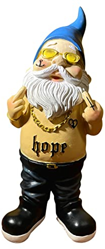 SEWAS Nain de jardin, rocker drôle avec tatouages et doigts puants, peint à la main et résistant aux intempéries, en résine de qualité supérieure, figurine décorative