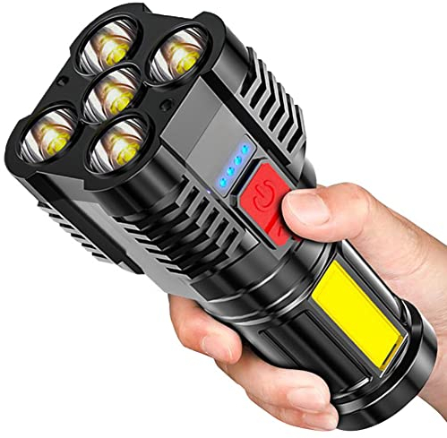 Torches Led Super Bright, Five-Nuclear Explosion LED Flashlight Strong Light Rechargeable, Led Spotlight Flashlight Portable Powerful Searchlight with 4 Lighting Modes (Black)