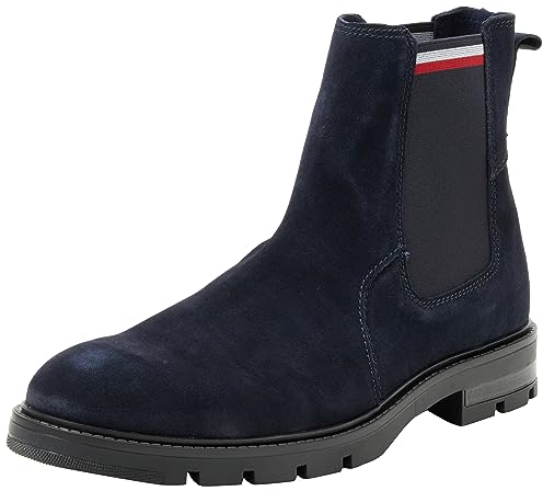 Tommy Hilfiger Stivali Bassi Uomo Corporate Suede Chelsea Pelle Scamosciata, Blu (Desert Sky), 40 EU