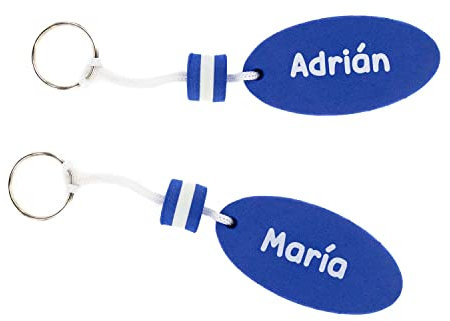 Pack 2 Llaveros flotantes Personalizados con Nombre o Texto · Diseño bicolor con impresión en tinta blanca · Llavero nautico de EVA, ideal para deportes acuáticos, barcos, buceo, piscinas... (AZUL)