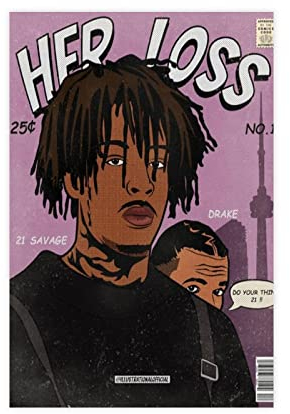 21 Savage Her Loss Poster 3 Leinwand Poster Wandkunst Dekor Druck Bild Gemälde für Wohnzimmer Schlafzimmer Dekoration Rahmen 30 x 45 cm