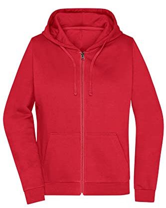 James & Nicholson Damen Basic Kapuzen-Sweatjacke - Leicht taillierte Sweatjacke mit Kapuze | Farbe: red | Grösse: M