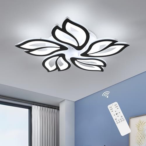 Modern Dimmable LED Chandelier, Creative 5-Head Petals LED Ceiling Lamp with Remote Control, 45W Metal Acrylic Ceiling Chandelier Lighting Fixture for Living Room Bedroom Children's Room