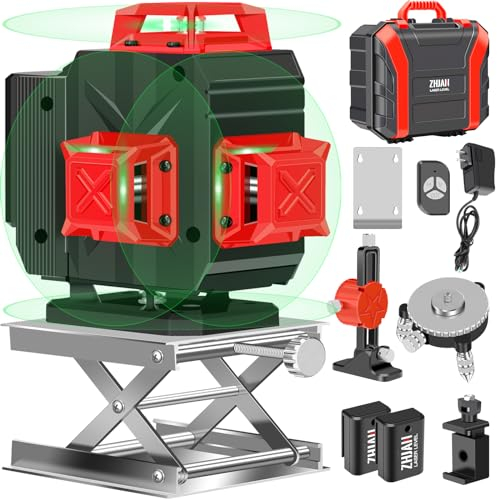 ZHJAN 4X360°Livella Laser Autolivellante,Livella laser a 16 linee a 360 °,IP54 antifurto|due batterie|base di sollevamento|supporto triangolare, Per l'arredamento domestico e cantieri di costruzione