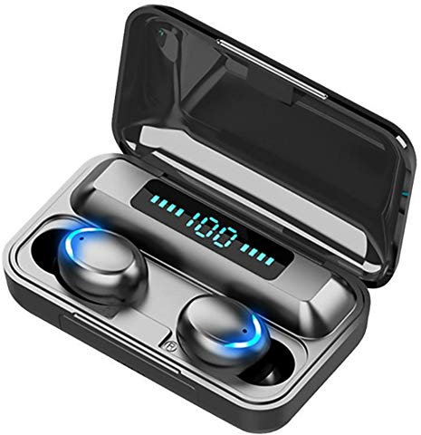 Auriculares Inalámbricos, Auriculares con Pantalla Digital LED Negro F9-5, Auriculares Inalámbricos con Control Táctil de Luz Respirable, Reducción de Ruido Envolvente Estéreo 9D, Auriculares