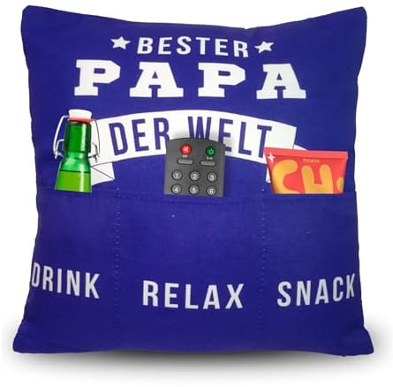 Bada Bing Dekokissen mit 3 Taschen Bester Papa - originelles Kissen mit Spruch zum selbst Befüllen als Geschenk - personalisiertes Geburtstagsgeschenk Geldgeschenk - Kissenhülle inkl. Kissen 05