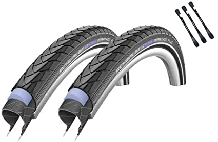 2er Set Schwalbe Reifen Marathon Plus 28 Zoll (47-622) Reflex auswählbar mit Schläuchen + 3 MSZweirad Metall Reifenheber E Bike (Ohne Schläuche, 28x1.50 (40-622))