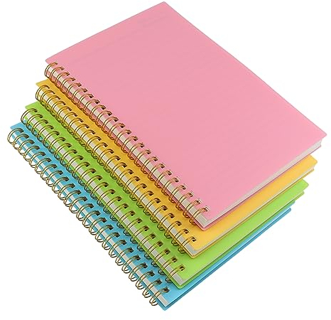 Aacehlh Quaderno a spirale, 14 x 21,6 cm, in plastica, con copertina rigida, a righe, con 4 colori, 80 fogli/160 pagine per diario, per lavoro, studio e appunti (verde chiaro, azzurro, giallo, rosa).