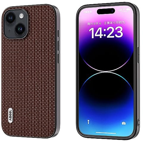 COQUE Per Apple iPhone 14, Apple iPhone 14 Custodia per Telefono con Texture in Pelle a Quadri(Giallo)