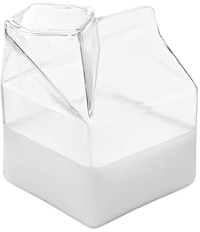 Pomurom Glass Milk Carton Cup, 1/2/4 Pieces 350ml Glass Milk Carton Creamer Pitcher, Cocktail Glass, Reusable Clear Glass Mug Jug for Milk Coffee Water Juice Beverages Cocktail Wine