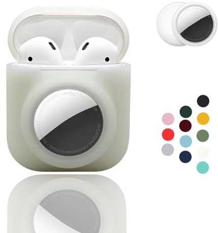 2-in-1: CAQAKA Schutzhülle für AirPods der 2. / 1. Generation und AirTag, weiche Silikon-Schutzhülle für Jungen, Mädchen, Damen, Herren, kompatibel mit AirPods der 2. / 1. Generation