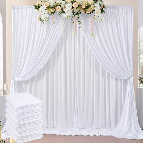 NSSONBEN 30ft x 8ft Wrinkle Free White Backdrop Curtains for Parties, 6 Panels Thick Polyester Photo Backdrop Drapes