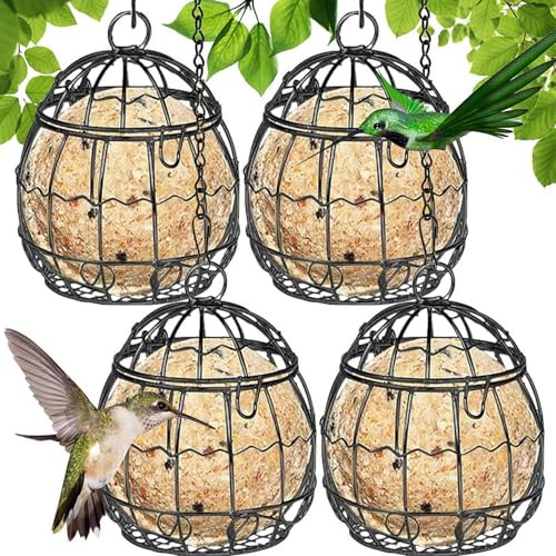 Meisenknödelhalter, 4 Stück Meißenknödelhalter Vogelfutterstation, Futterspender Vögel, Metall Vogelfutterspender Wildvögel zum Aufhängen mit S-Förmigen HakenV für Wildvögel Garten 7cm Schwarz