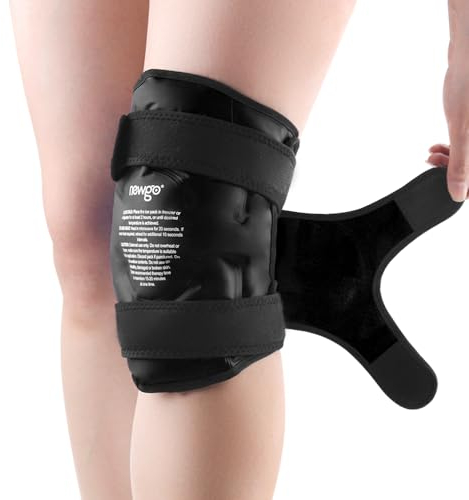 NEWGO XXL Groß Eisbeutel für Knieersatz-Operationen, wiederverwendbarer Gel-Kühlakku zum Umwickeln des gesamten Knies für Knieverletzungen, Schmerzlinderung, Schwellungen, Prellungen (Schwarz)