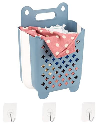 BELLE VOUS Blue Shower Basket with Self-Adhesive Backing - Plastic Wall-Mounted Caddy Shelf for Toy, Shampoo & Accessory Storage - Hanging Shower Tidy
