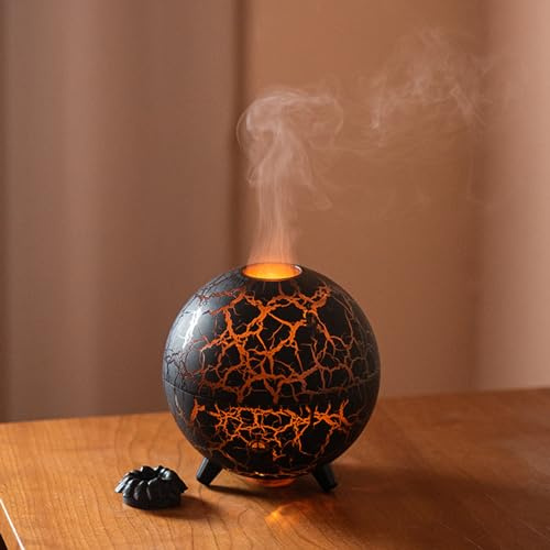 LiveGo Aromatherapie-Diffusor für ätherisches Öl, Ultraschall, kühler Nebel, Luftbefeuchter mit Flamme und Vulkan, 2 Nebel-Modi, für Schlafzimmer, Büro, Zuhause, automatische Abschaltung,