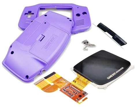 GBA V3 IPS-Display-Mod Kit zum Aufhellen des Bildschirms + violett-violettes Gehäuse, für Gameboy Advance Handheld-Spielekonsole, 100 % passgenau, LCD-Modul mit vollständiger Abdeckung + Außengehäuse