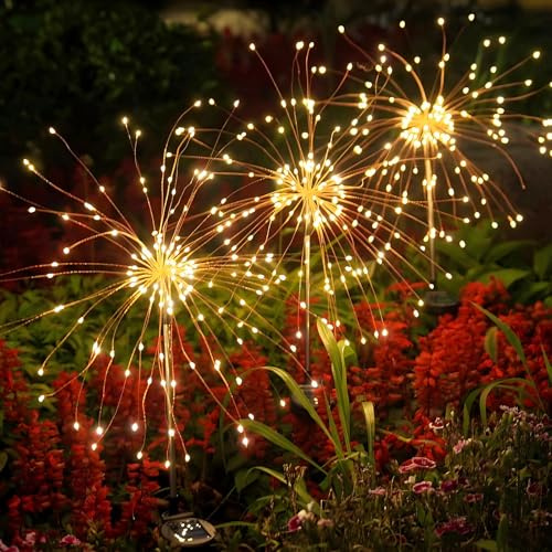 Hopelit Gartendeko Solar Gartenleuchte Außen, Solarlampen für Außen 2 Stück 150 LED, Gartenlichter Solar Feuerwerk Weihnachtsdeko 8 Modi Wasserdicht Für Pathway Balkon Deko - Warmweiß