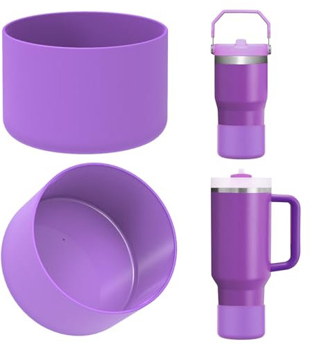 Linkidea 2 Pack Water Bottle Boot Compatible with Stanley Quencher H2.0 20oz/30oz/40oz, IceFlow Flip 20oz/30oz Tumbler, Silicone Bottle Bottom Sleeve Cover Bumper Protector (Purple)