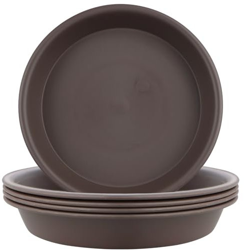 LIKOSO 5 Pack Plants Saucers, Plastic Plant Pot Saucers, Flower Pot Drip Trays for Indoor and Outdoor Plants - Brown,14 CM