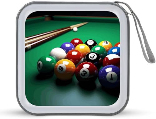 YJWANDO CD-Aufbewahrungsbox, Billard-Druck, tragbare CD-Box, DVD-Aufbewahrungsbox, kleine tragbare CD-Box, Geschenk, CD-Box, Heim-CD-Organisation