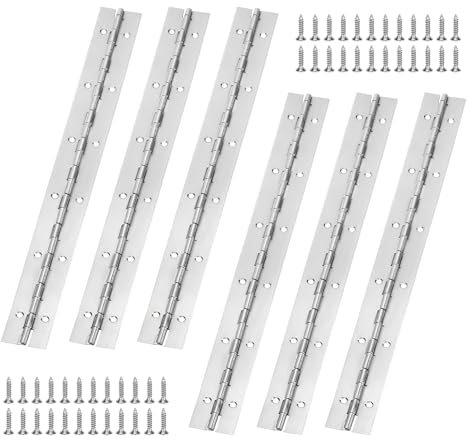 AZKEEGREY 6 Pcs Piano Hinges 12 Inch Stainless Steel Piano Hinge with Screws Heavy Duty Continuous Piano Hinge for Pianos Cabinet Wood Doors Windows Boats