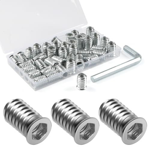 BOUMVID Tuercas Roscadas Hexagonales Insertos de Madera M6 x 15mm, 40 Piezas Tuercas de Insertar Roscados Hexagonal Remaches, Tuerca de Inserción Cabeza Plana para Muebles de Madera