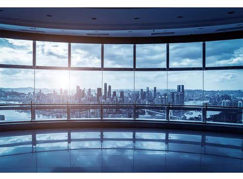 dnldliq 10x8ft Business Office Window Backdrop Modern City View Office Video Conference Photography Background Home Office Indoor Decor Banner Adult Man Woman Artistic Portrait Photo Studio Prop