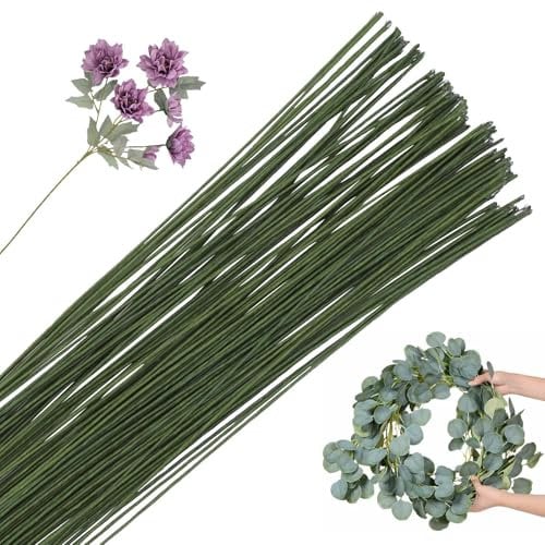 POPOYU 100P filo di fiori verde scuro, filo avvolto in carta per arti floreali e composizioni floreali, filo flessibile per creazione, corona, filo di Natale