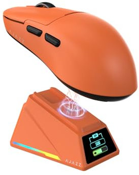 AJAZZ AJ159 APEX Wireless Gaming Mouse with RGB Magnetic Charging Base, Lightweight 56 Gram Design, 2.4G/USB-C/BT, 400 mAh Battery, 42K DPI, 8000Hz Response Rate, Compatible with PC and Mac, Orange