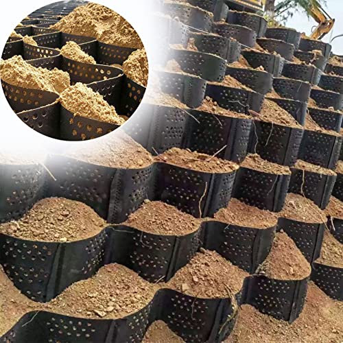 Géogrille pour renforcement de pente de mur de soutènement - Stabilisateur de sol - Bloc de sol - Stabilisateur de gravier - Stabilisateur de travail - Grille d'allée - 3 x 5 m - Taille :