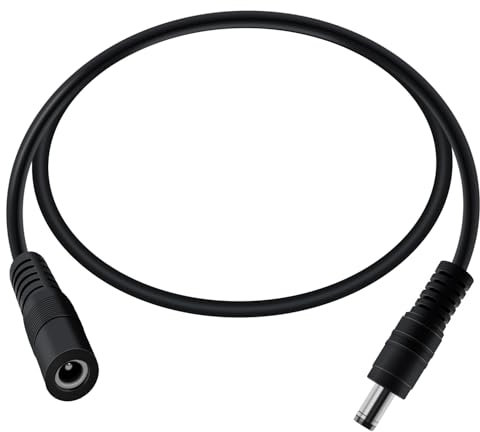 HuaLiSiJi Cable DC 5521 Prise DC Male Femelle 12V 24V 18AWG Câble D'extension Prise DC 5,5mm x 2,1mm pour Bande Lumineuse LED, Caméra CCTV, DVR (Noir, 0.5m)
